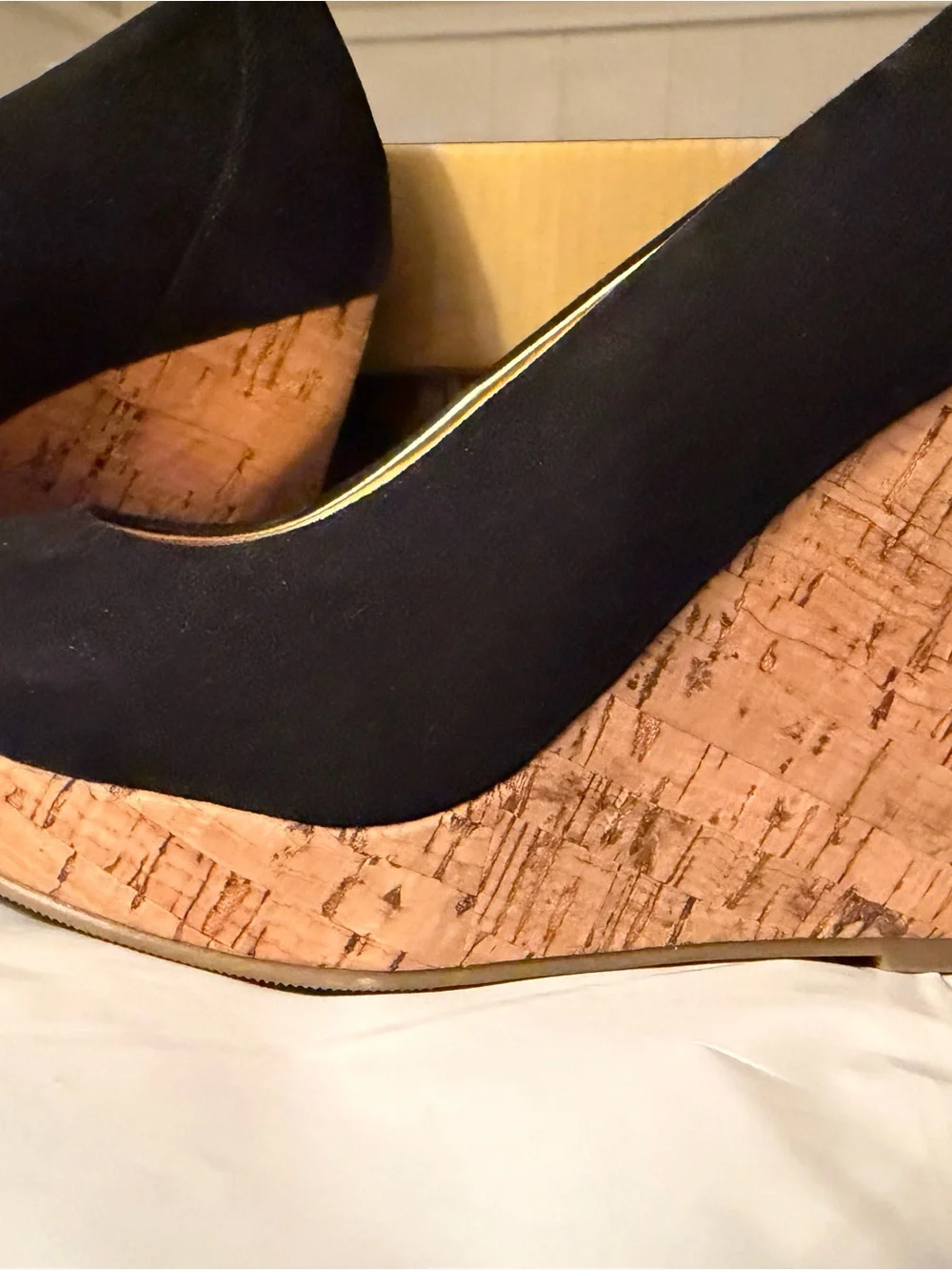 Thalia Sodi Black Suede Platform Pumps with Cork Sole